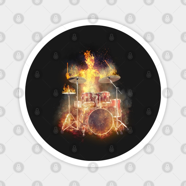 Flaming Skeleton Drummer Set 2 L Magnet by Ratherkool